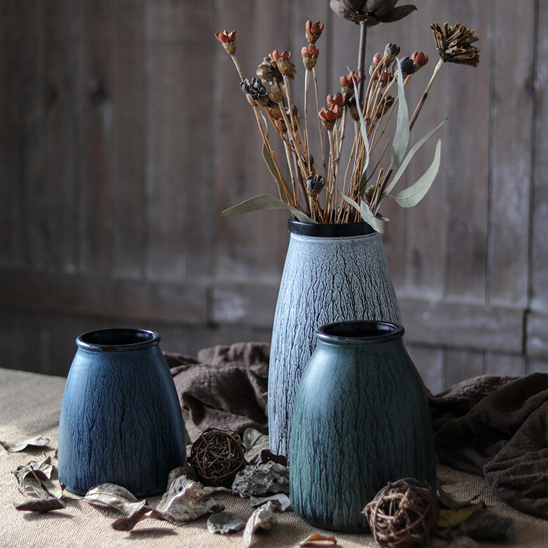 牧图插花复古花瓶中式文艺仿陶仿古摆件仿铜花瓶怀旧做旧干花花器