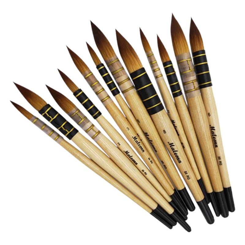 MALEONN conjunto de pinceles de acuarela principiante pintado a mano cabeza redonda nylon negro blanco amarillo cepillo de grasa cepillo fregona