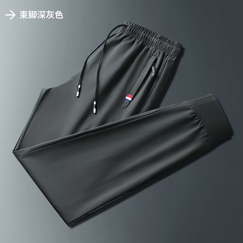 Pantalones de los hombres de verano Delgado estilo coreano de moda estilo coreano de seda de hielo transpirable pantalones casuales marca de moda Pantalones deportivos a juego