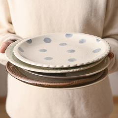 日本進口美濃燒花式大皿日式家用陶瓷餐盤圓盤菜盤牛排盤意面盤子