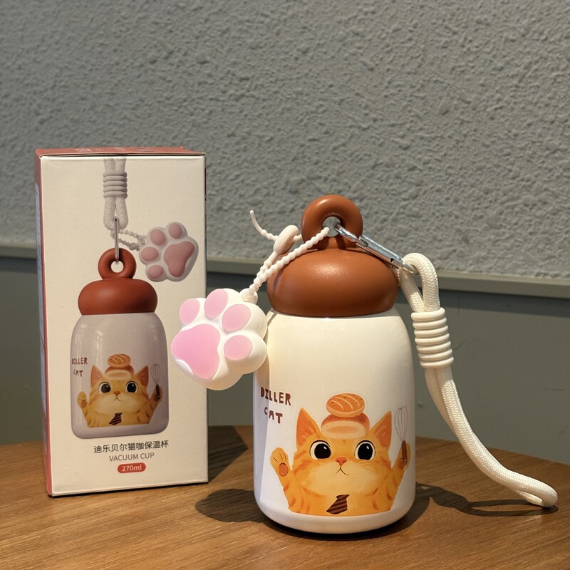 迪乐贝尔猫咖保温杯高颜值316内胆口袋小巧便携卡通吸管杯冰霸杯|undefined