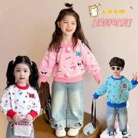 儿童2025韩版新款卡通满印宝宝男女童宽松百搭可爱春秋个性上衣潮