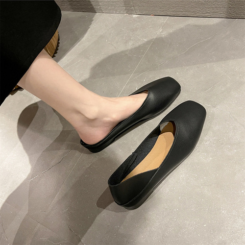 Two-wear single shoes Korean style solid color  summer and autumn shallow flat heel beanie shoes women's casual shoes patent leather women's shoes