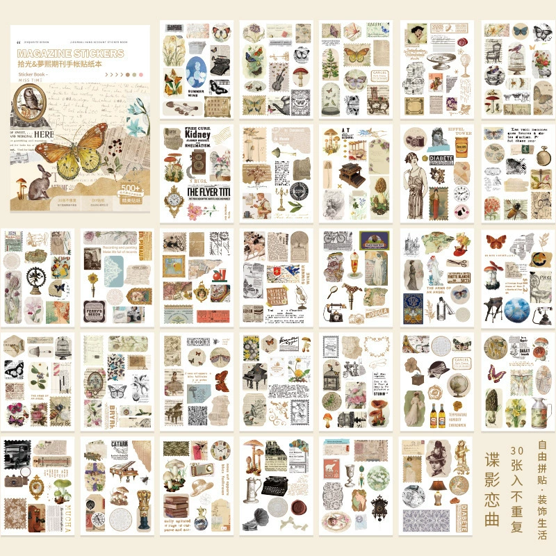 Стикер серии справочника Pickling the Journal Handbook Retro INS Salt Salt Salt Flower Sky Patching 30 листов
