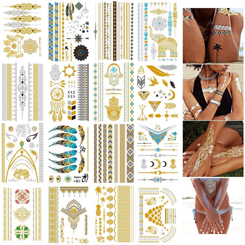 YH gilding set warehouse gilding silver transfer casual party metal tattoo stickers