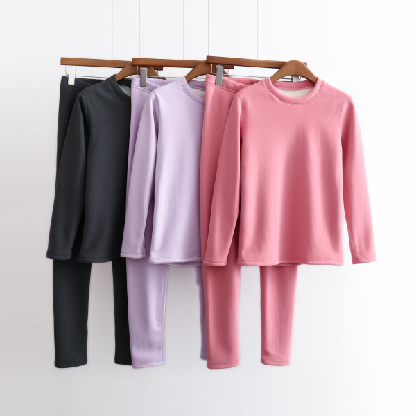 Winter base velvet keep warm thermal underwear with a round collar, trousers, set