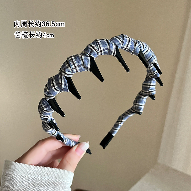 高级感格子正反两戴发箍女齿梳波浪洗脸压发卡日常外戴高颅顶头箍|undefined