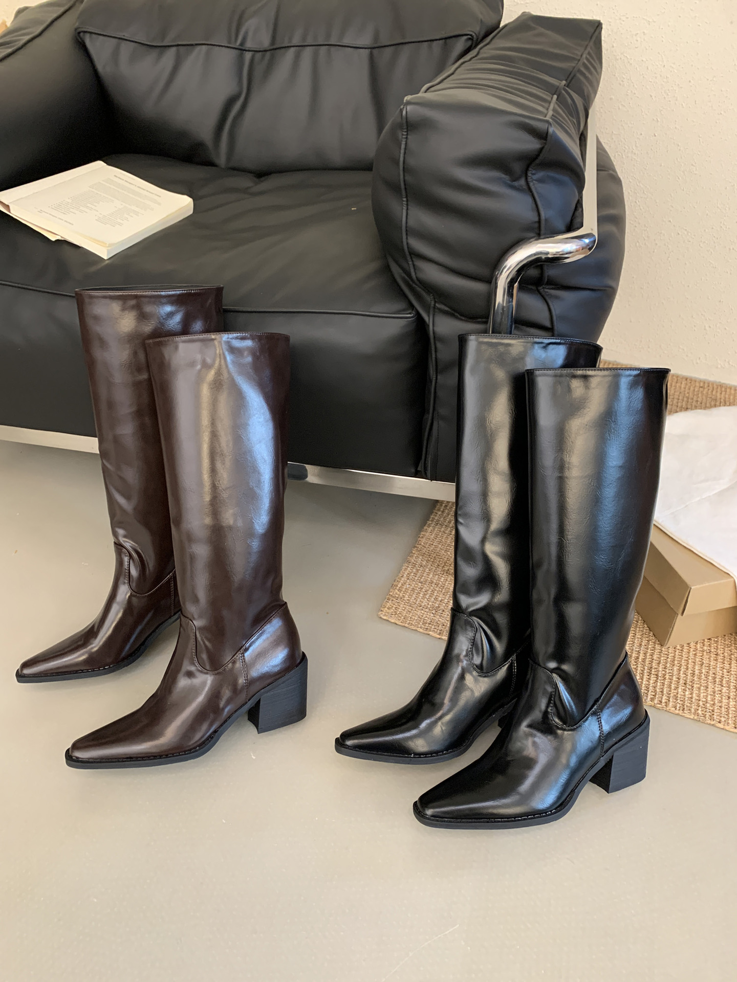 ShoeGlobe 2025 Autumn Winter New Versatile Long Wide Square Toe Chunky High Heel Thin Style Elegant Commuter Boots For Women_voghion.com