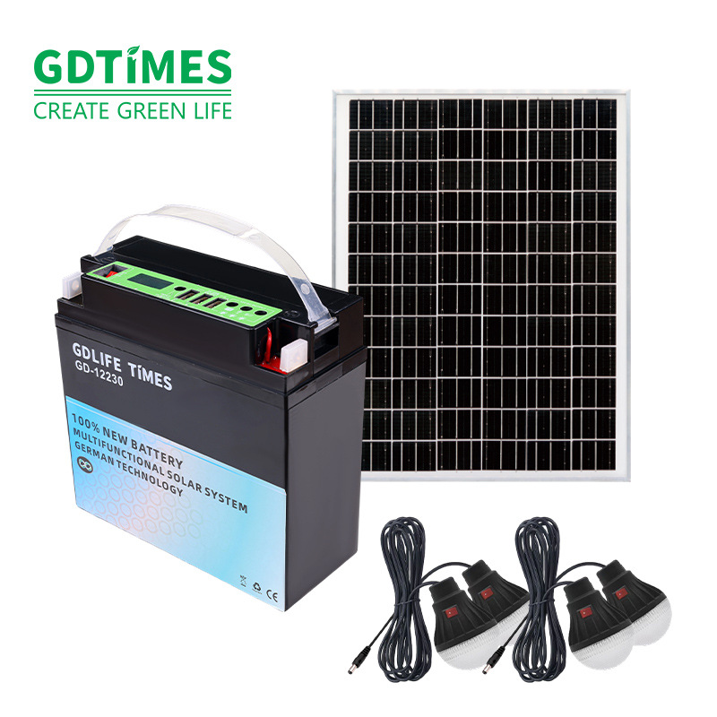 GDTIMES suministro de energía solar 12V conjunto de baterías USB cargable LED sistema de iluminación doméstica exterior