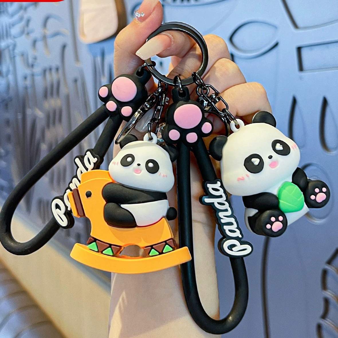 Cartoon keychain, sophisticated backpack, small bag decoration, internet celebrity, panda, with little bears, for beloved