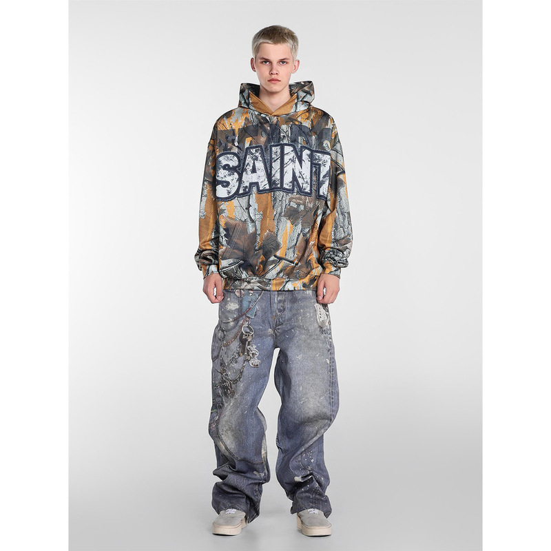 Big Things Tree Pattern Camouflage Vintage Full Digital 3D Printed Hoodie Saint Michael's Tears Hooded Sweatshirt