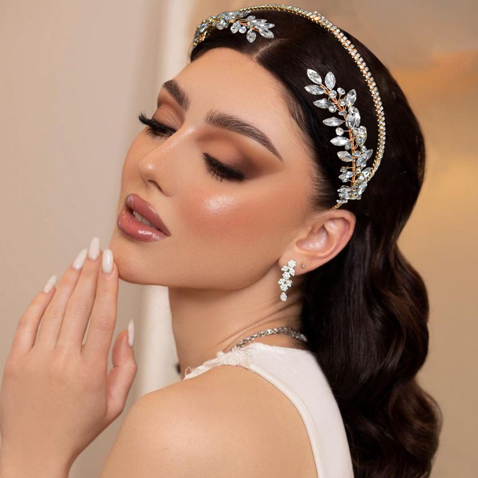150g Weight Hair Band, Party Headpieces Hair Accessories Type 1 Piece Quantity Holiday, Wedding, Banquet Occasion Rhinestone Material Leaf Pattern Women's Gender Handmade Design Original Design Style Women's Original Design Leaf Rhinestone Handmade Hair Band Party Headpieces 无