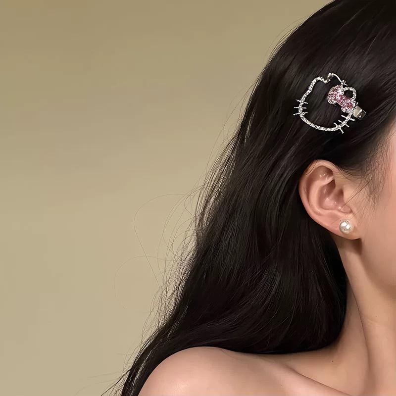 甜美可爱粉色水钻甜美KT猫侧边刘海夹新款甜妹百搭发卡|undefined