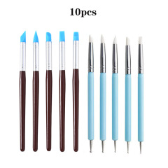 Cross-border manicure silicone pen 10-piece set soft clay clay sculpture tools clay tools handmade DIY dot diamond carving set