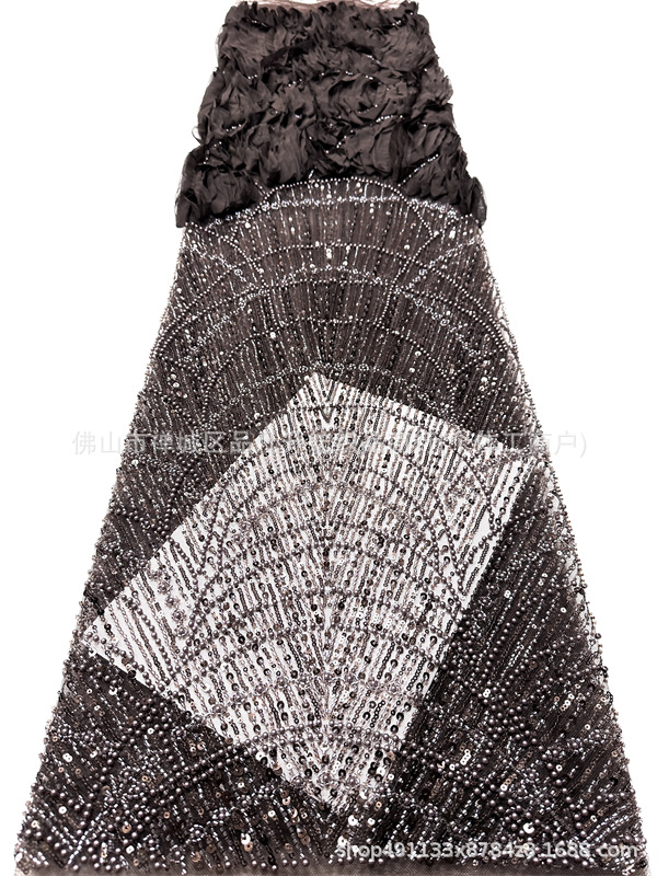 Fabricantes de tela bordada de cuentas tridimensionales tela bordada de boda instantánea tela de sequilla de rendimiento de escenario