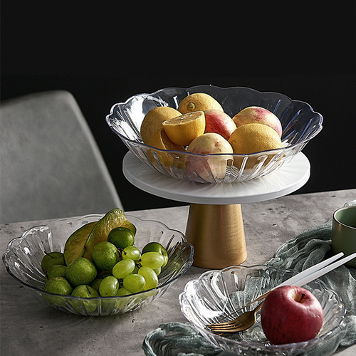 New PET Plastic Fruit Bowl Nordic Style Fruit Bowl Home Living Room Office Salad Transparent Crystal Fruit Bowl