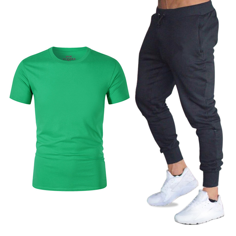 Traje de verano, ropa deportiva, conjunto de dos piezas de camiseta holgada de manga corta y pantalones largos para hombre, camiseta Gildan deportiva de moda