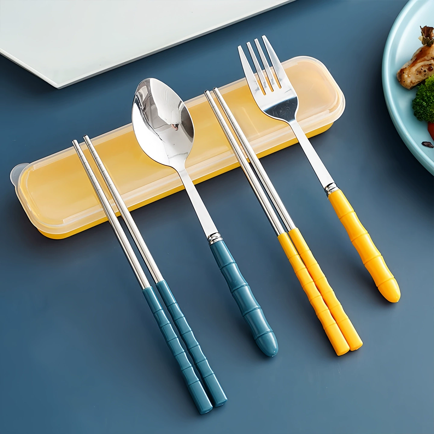 Tableware, chopsticks, spoon, handheld set for elementary school students, cute fork stainless steel, 3 piece set
