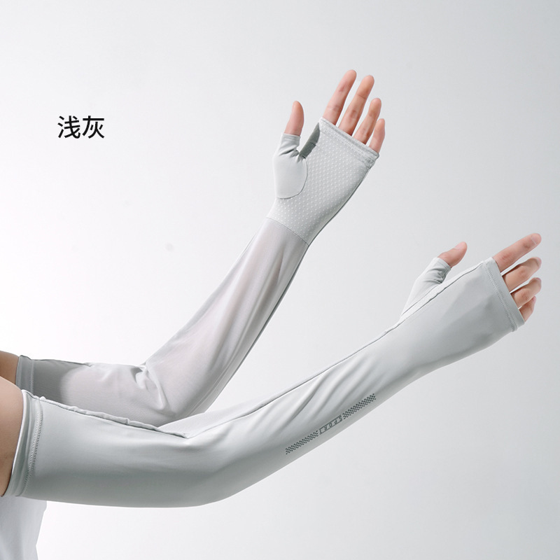 Sleeva de hielo solar para mujeres de verano medio dedo al aire libre alargado anti-UV secado rápido permeable hielo malla manga de ojos