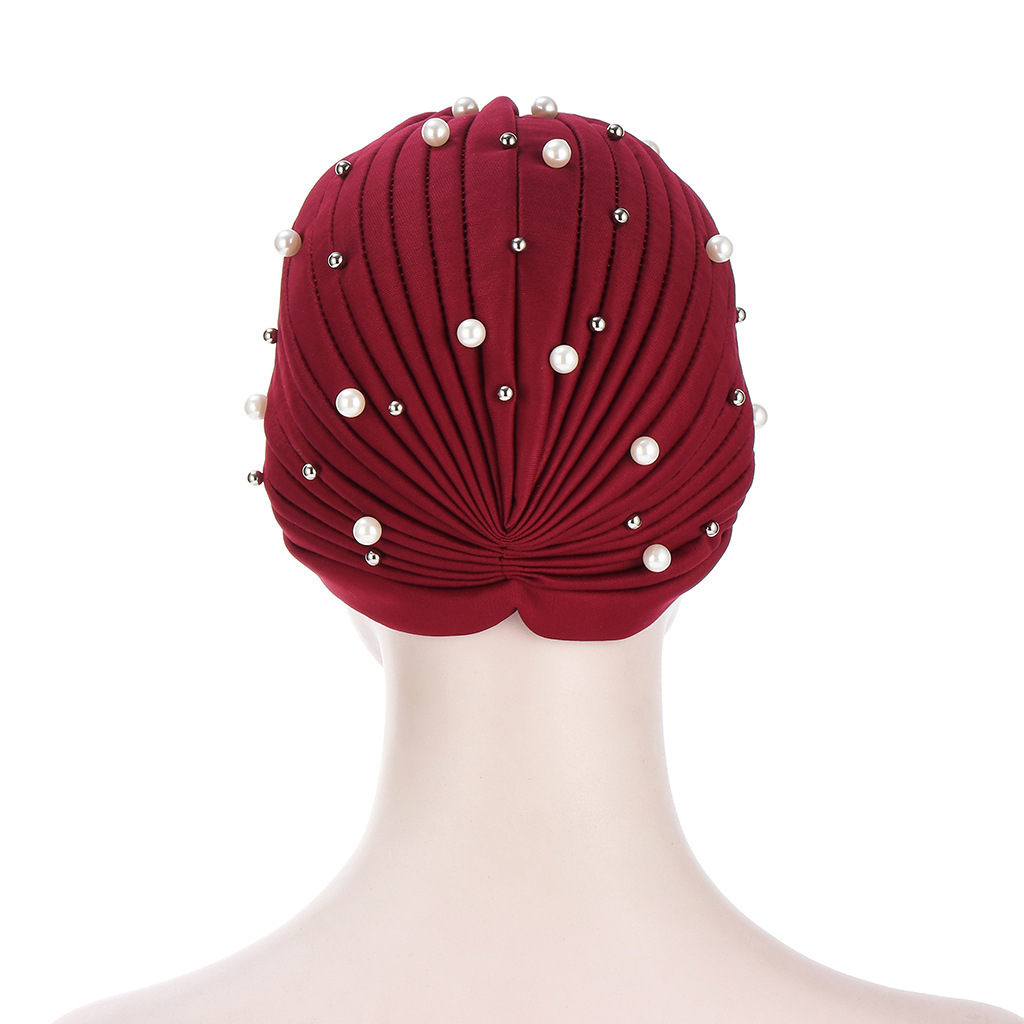 84g Weight Beanie Hat Hats Type Women's Simple Style Solid Color Pearl  Eaveless Beanie Hat