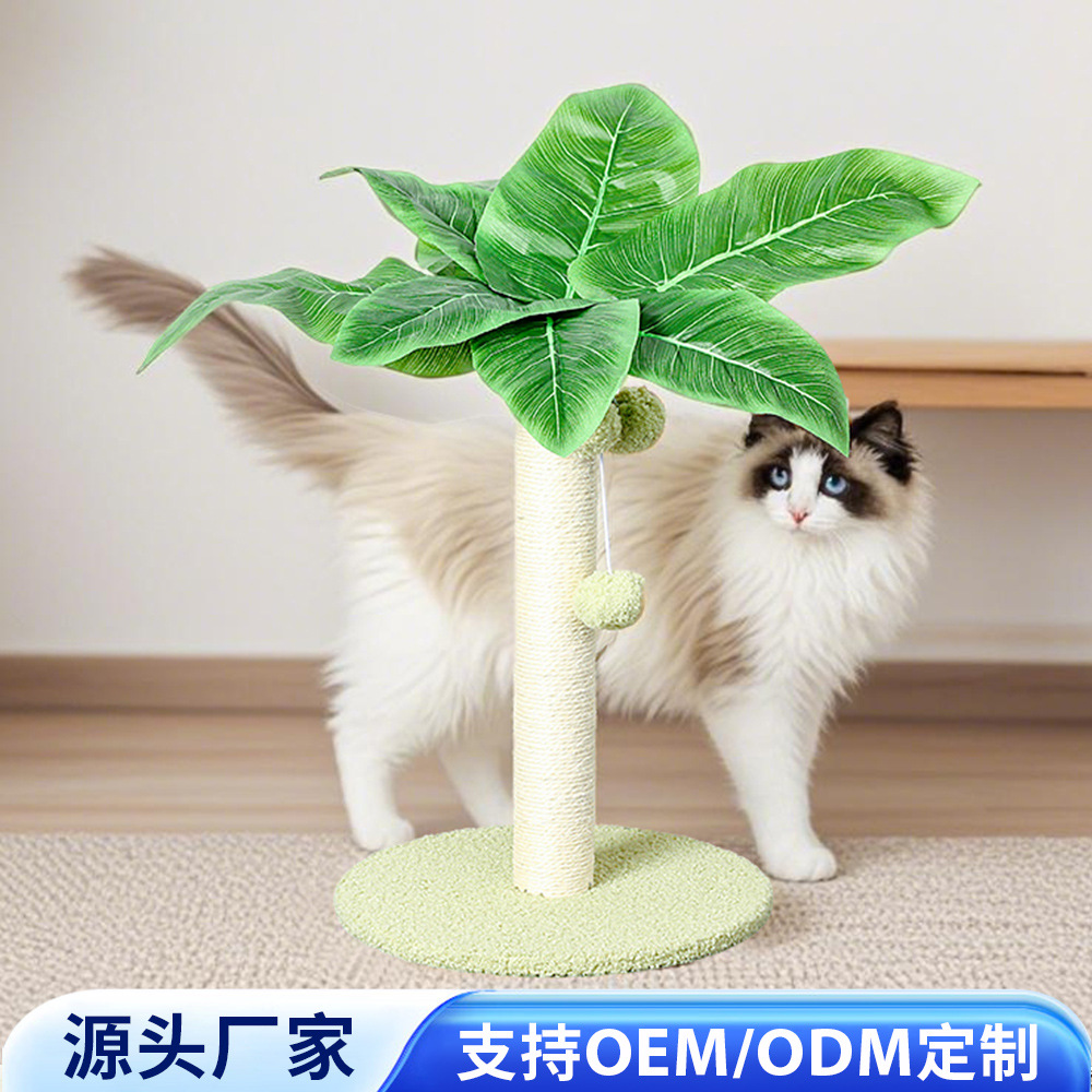 38cm 코코넛 나무 고양이 클라이밍 프레임, 세이지 고양이 스크래치 보드, 부스러기가 없는 고양이 장난감, 작은 공간을 차지하지 않는 고양이 스크래치 컬럼