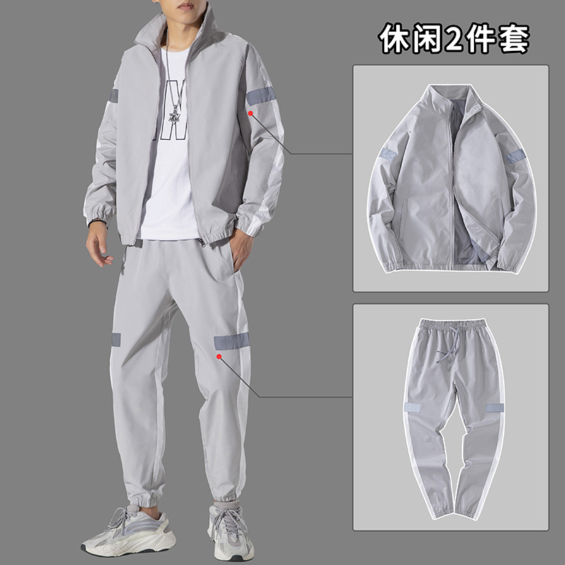 Trajes deportivos casuales transfronterizos para hombres primavera y otoño guapo chaqueta de cuello vertical casual para correr dos piezas de otoño