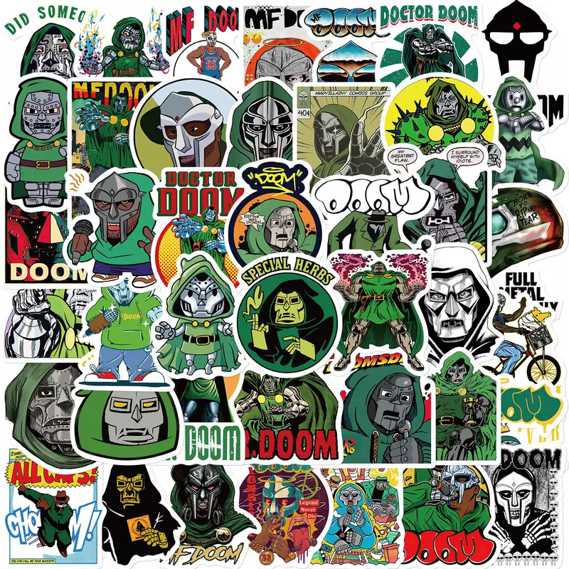 Набор 50 листов неповторяющихся ретро-стикеров Mf Doom для декора блокнота, телефона, граффити