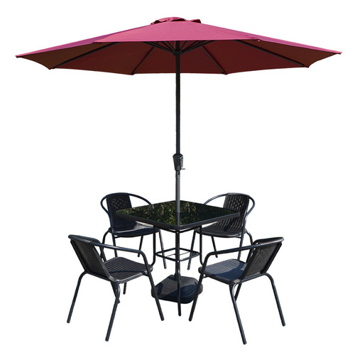 Outdoor Black Table and Chair Set with Waterproof Woven Chair, Leisure Balcony Courtyard Iron Garden Wicker Outdoor Terrace Suite