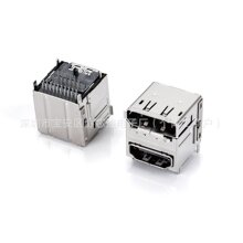 DP+HDMI二合一母座 90度DIP卧式插板 卷边带柱 USB双层连接器母头