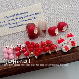 New Year's Nail Art Accessories Cartoon Festive Red Apple Cute Yuanbao Sugar-Coated Berry Resin Wear Armor Accessories