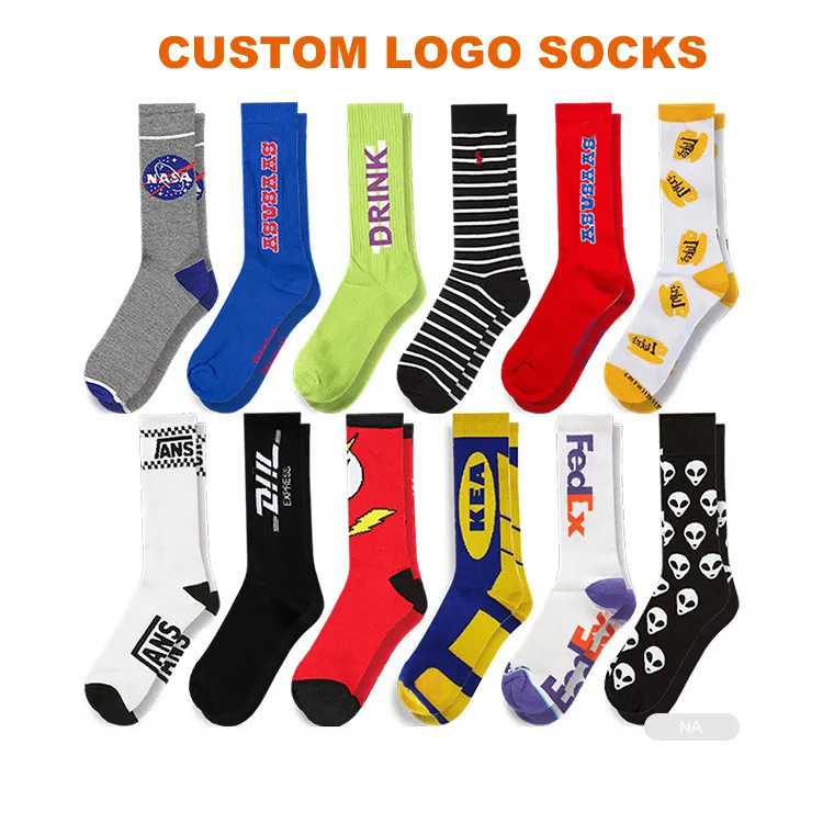 Foreign trade custom design cotton socks personalized logo embroidery men's fashion socks crew dress socks stock