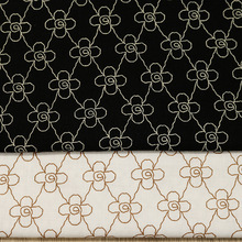 简约格子手绘画线条花朵印花棉布 水洗全棉竹节梭织无弹力斜纹布