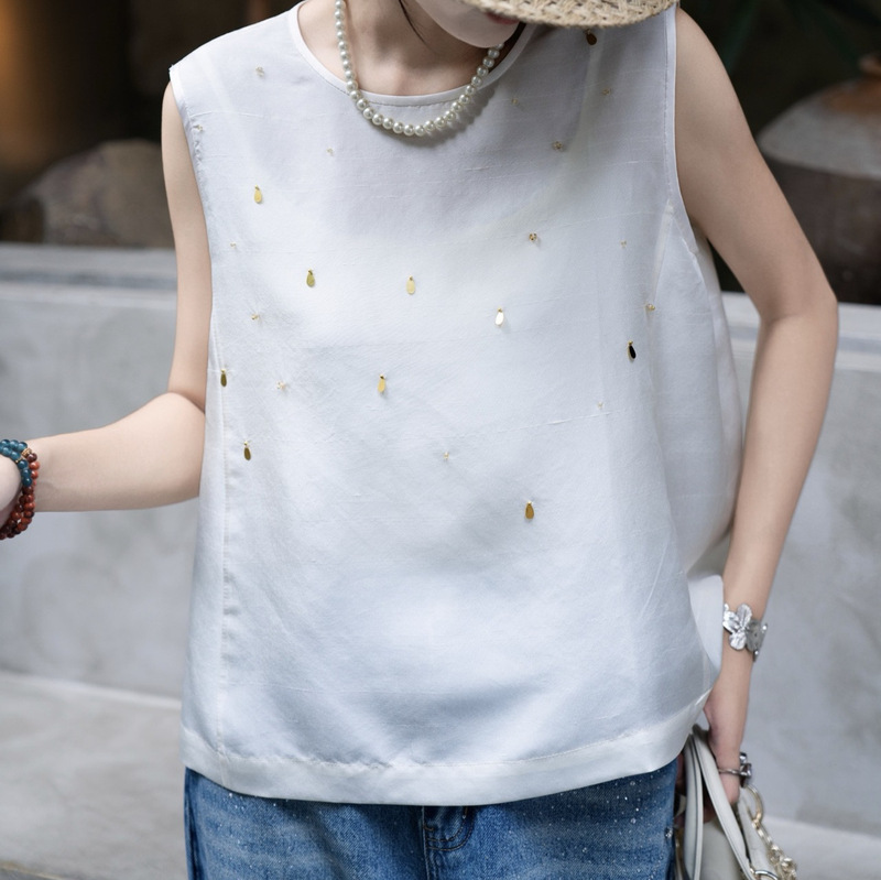 Shenzhen Nanyou 26 Summer Style A-Line Silhouette Doll-Style Age-Reducing Elegant and Luxurious Real Silk Double Silk Shirt Top