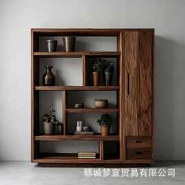 诧寂风老榆木博古架多宝阁茶室茶具收藏柜家用实木书籍古董展示柜