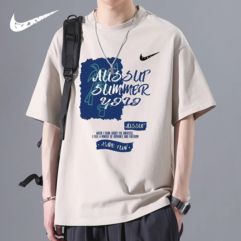 Cross-border Men's 2024 Summer New Short-sleeved T-shirt Boys Couple Loose Trendy Brand All-match Cotton Half-sleeved T-shirt for Women