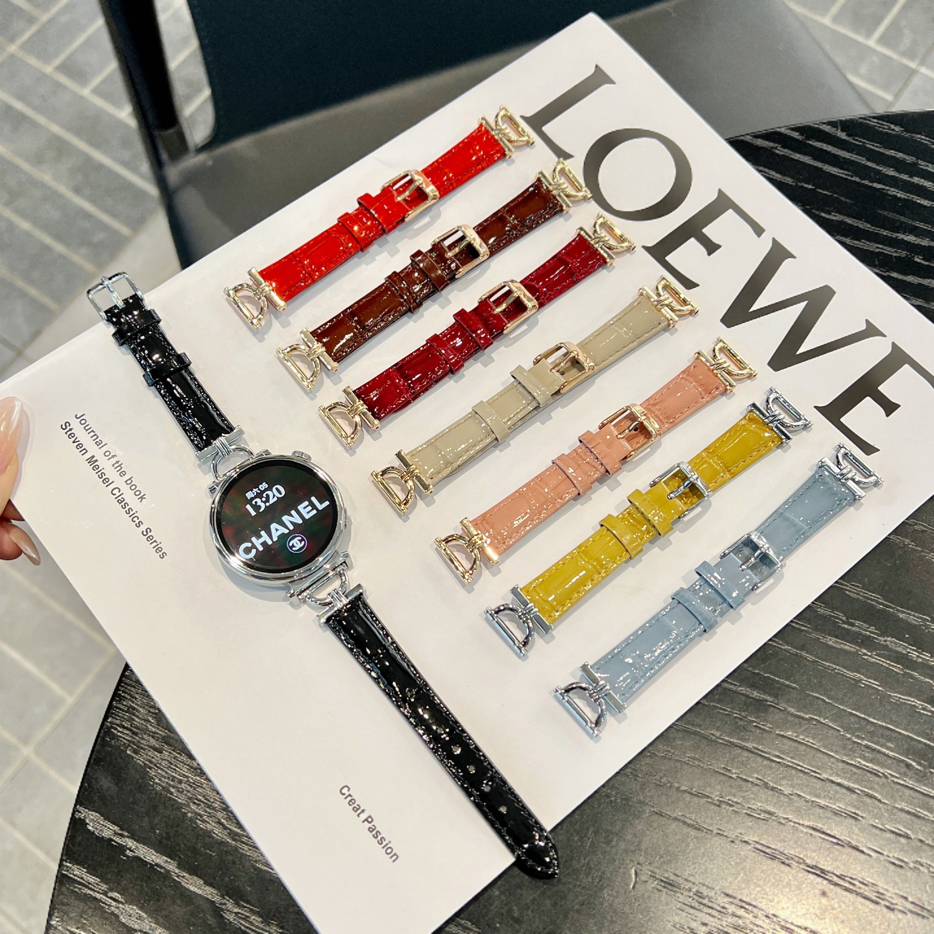 Suitable for Huawei Gt5 Watch Gt6 Strap D-Shaped Buckle Watch4Pro Lacquered Crocodile Pattern Female 18/20/22mm