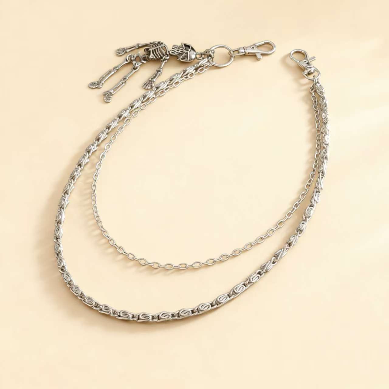 Herre taljekæde med kranium vedhæng dobbeltlags sort kæde_voghion.com