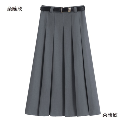 2025 Spring and Autumn Suit Fabric High-Waist Slimming A-Line Midi Skirt for Women