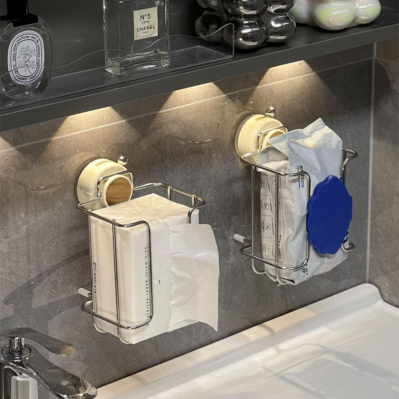 Toallas de papel de baño toallas húmedas rack de almacenamiento de toallas de lavado facial rack de almacenamiento de artículos de baño sin perforación tipo de bombeo de suspensión multifuncional