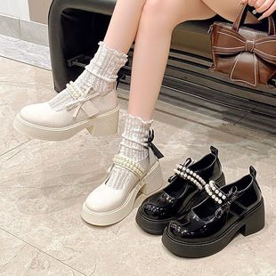 French Fairy Style Pearl Mary Jane Shoes 2025 Autumn New Internet Celebrity Korean Style Sweet Skirt Thick-Soled Flats Leather Shoes