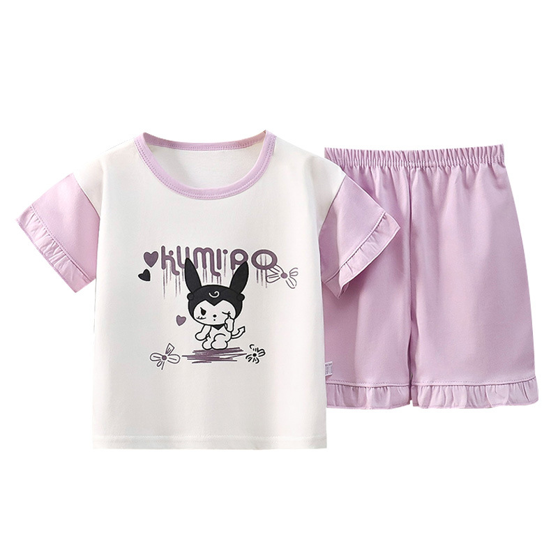 Conjunto de pijamas para niños, algodón puro, nuevo estilo de verano, pantalones cortos holgados de manga corta, ropa para aire acondicionado, estilo fino, ropa de casa para niñas, ropa infantil