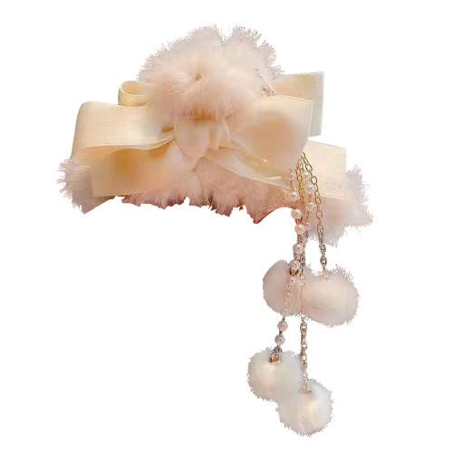 New Autumn/Winter Fringe Pom-Pom Butterfly Bow Hair Clip for Updo Hairstyle, Hairpin Shark Clip Fashion Hair Accessories