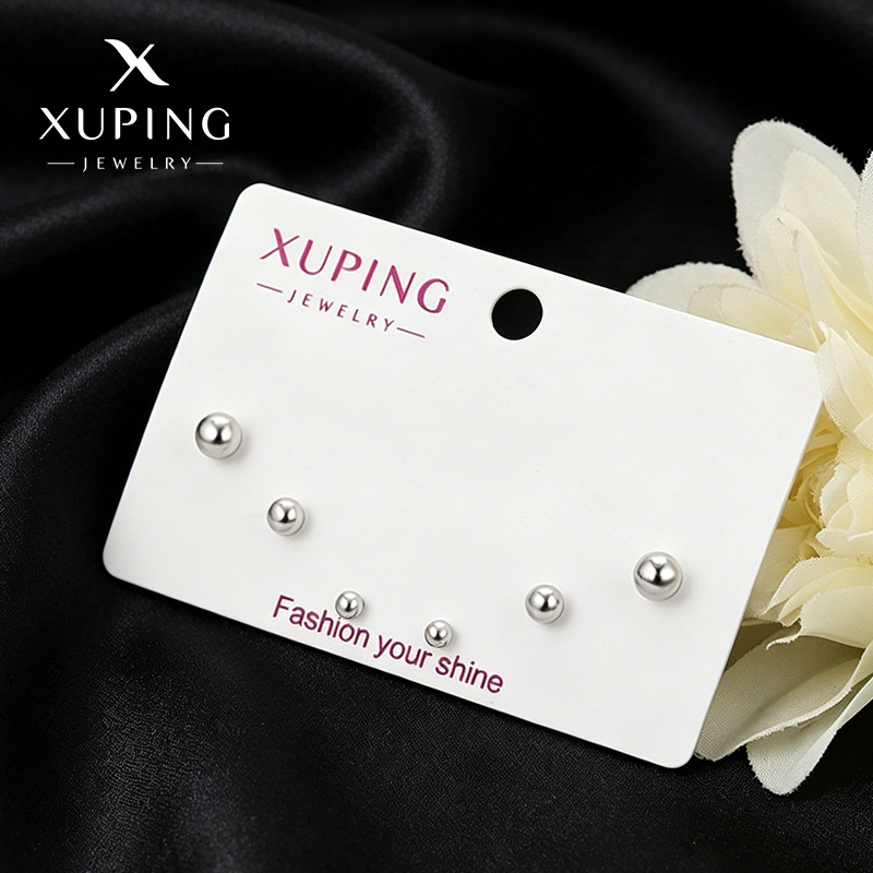Xuping simple pernos de bola geométrica una tarjeta tres pares de aleación de cobre chapado en blanco inswind orejas diarias personalizadas para mujeres image 1