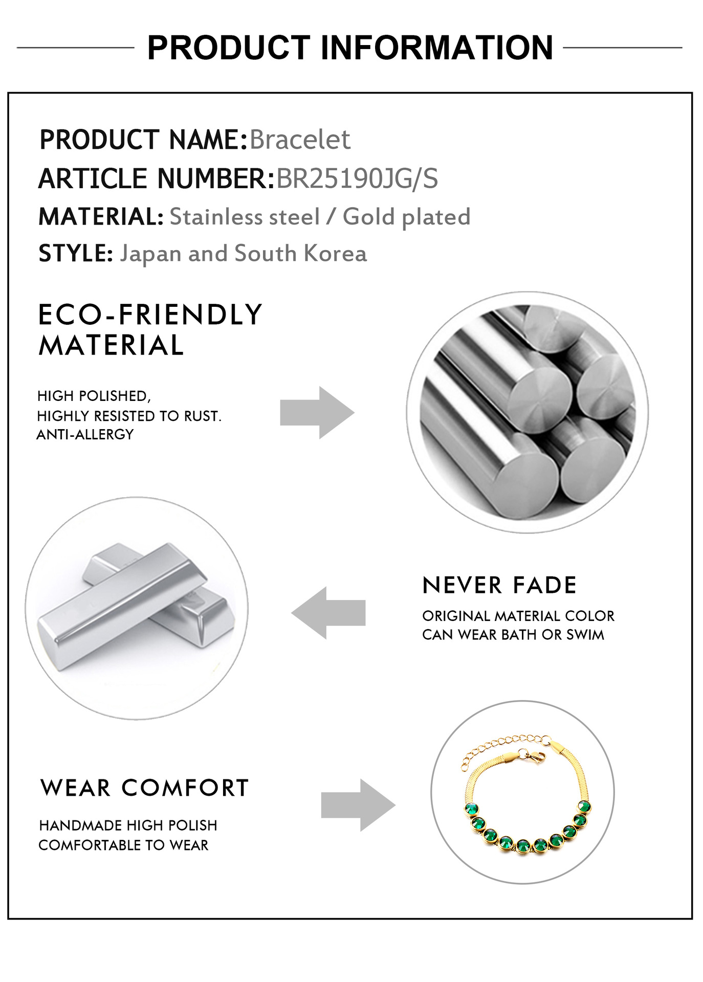 Fashion Eye Stainless Steel Plating Bracelets 1 Piece