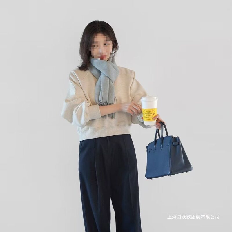秋冬新款纯色简约百搭长袖插件短款卫衣宽松套头上衣内搭即墨卫衣|undefined