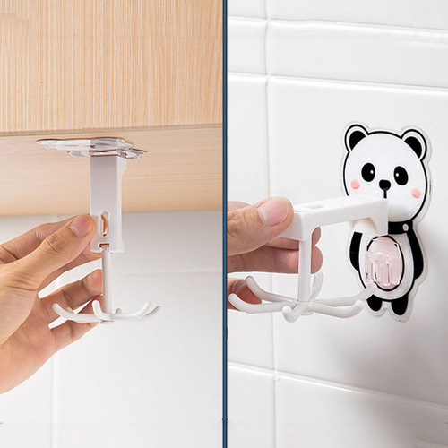 Household cartoon six-claw hook, no drilling household rotating hook, invisible adhesive kitchen multi-purpose shelf