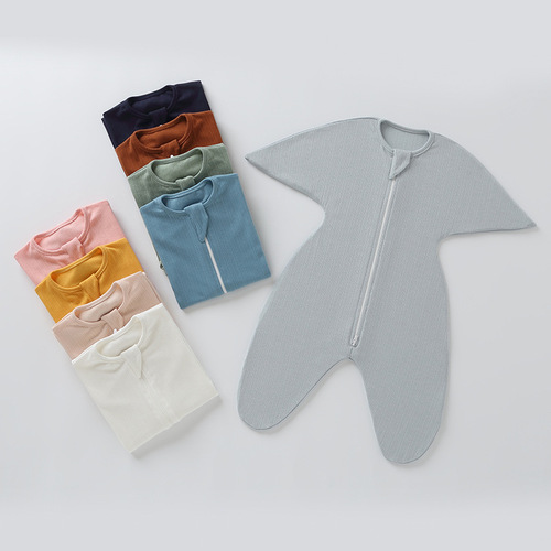 Starfish baby one-piece romper cotton high elastic newborn swaddle spring and summer bag hand anti-face scratching split leg sleeping bag