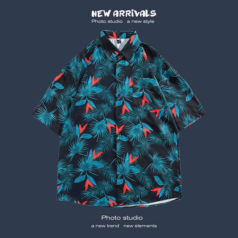 Camisas de manga corta estilo Hong Kong para hombres y mujeres, camisas florales de manga tres cuartos holgadas y delgadas de verano para playa hawaiana