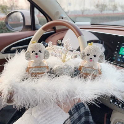 Diamonds, Teddy Dog Head-Shaking Dog Figurine, Car ornaments - two-diamond-studded-crown-teddy-dogs-diamond-studded-starry-sky-ornament-large-plush-cushion