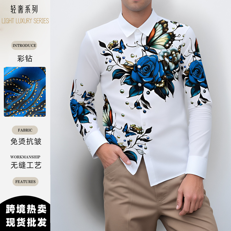Foreign Trade Wholesale Heavy-Duty Hot-Drilled 3D Digital Printing 5XL Cross-Border Men's Clothing Accessible Luxury High-End Men's Shirts
